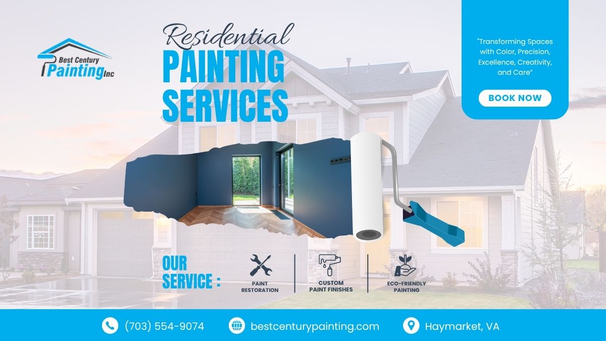 Image shows a house with a cutaway revealing an interior wall being painted, showcasing expert residential painting services in Haymarket, VA.